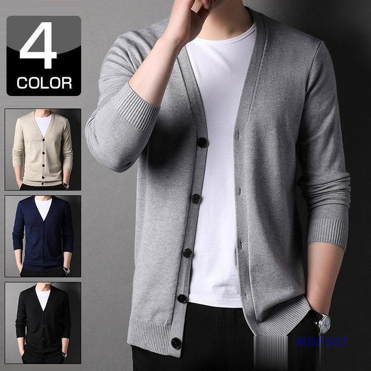 ニット メンズ セーター カーディガン カジュアル ジャケット薄手無地春秋ニットカーディガン長袖 ビジ..