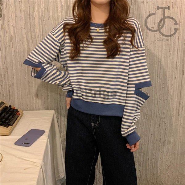 トレーナー レディース トレーニングウェア 可愛い トレーナー 秋服 秋服トレーナー 春秋トレーナー ストライプ柄 韓国風 春秋