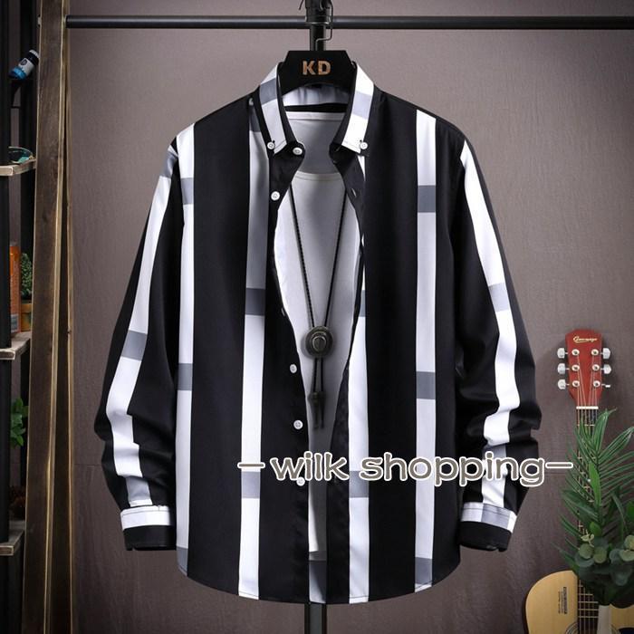 カジュアルシャツ メンズ 40代 50代 ボタンダウンシャツ 長袖 ストライプシャツ スリム 紳士服 ビジネス お兄系 秋服
