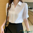 ワイシャツ 半袖 レディース ブラウス シャツ 半袖シャツ レディース トップス 事務服 ブラウス おしゃれ 襟付き ブラウス ワイシャツ 通勤 通学 就活 細身 白(4)