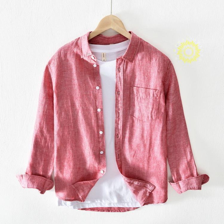 リネンシャツ メンズ 白シャツ 夏 ファッション 綿麻シャツ カジュアルシャツ 開襟シャツ 長袖 無地 ワイシャツ 涼しい 2023