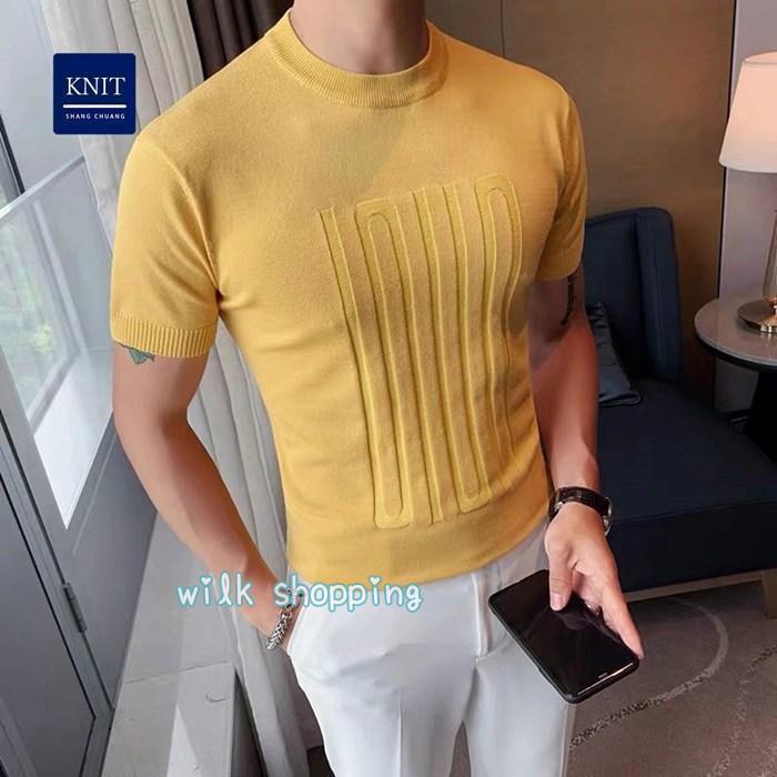 サマーニットメンズ半袖無地薄手トッ...