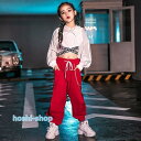 キッズ ダンス衣装 メッシュ 白 へそ出し トップス パーカー 赤 ダンス パンツ 韓国 ヒップホップ セットアップ HIPHOP タンクトップ 長ズボン 単品...