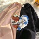 Tシャツ レディース 半袖 トップス ゆるTシャツ 丸首 大きいサイズ プルオーバー カジュアル 着痩せ 上着 夏新作 可愛い ペアルック カップル 2022