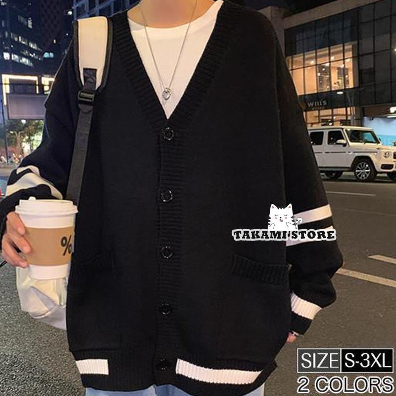 カーディガン メンズ ダブルライン ボーダー オーバーサイズ vネック ニット ニットカーディガン アウター セーター 羽織 無地 体型カバー