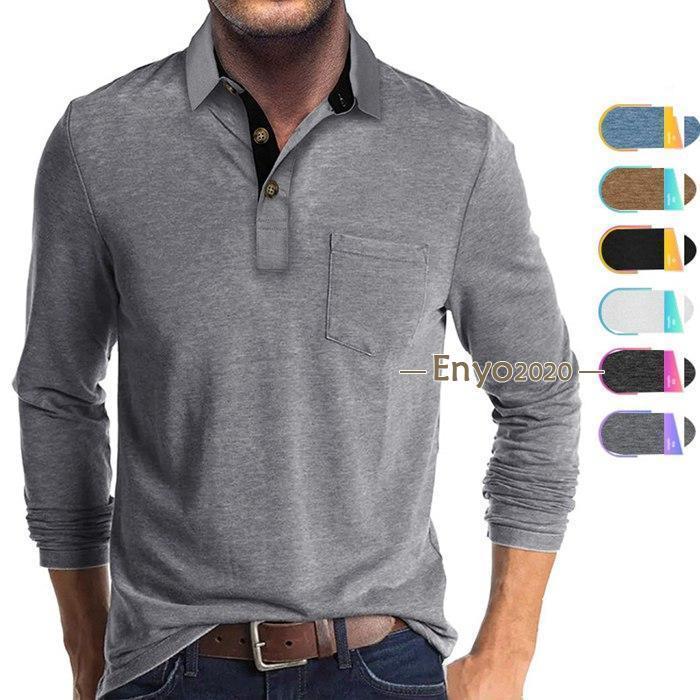 メンズポロシャツ長袖無地ゴルフシャ...