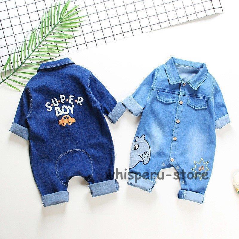 ベビー服 デニムロンパース 赤ちゃん オーバーオール 新生児服 子供服 オールインワン 男の子 女の子 春秋冬 出産祝い お出掛け お宮参り 前開き73/80/90/100
