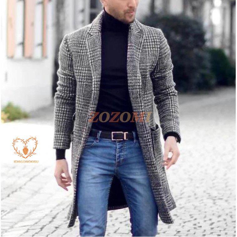 チェスターコート メンズ チェック柄 ビジネス ジャケット ラシャコート ロングコート メルトンコート 通勤 アウター 英国風 紳士服 防寒保温