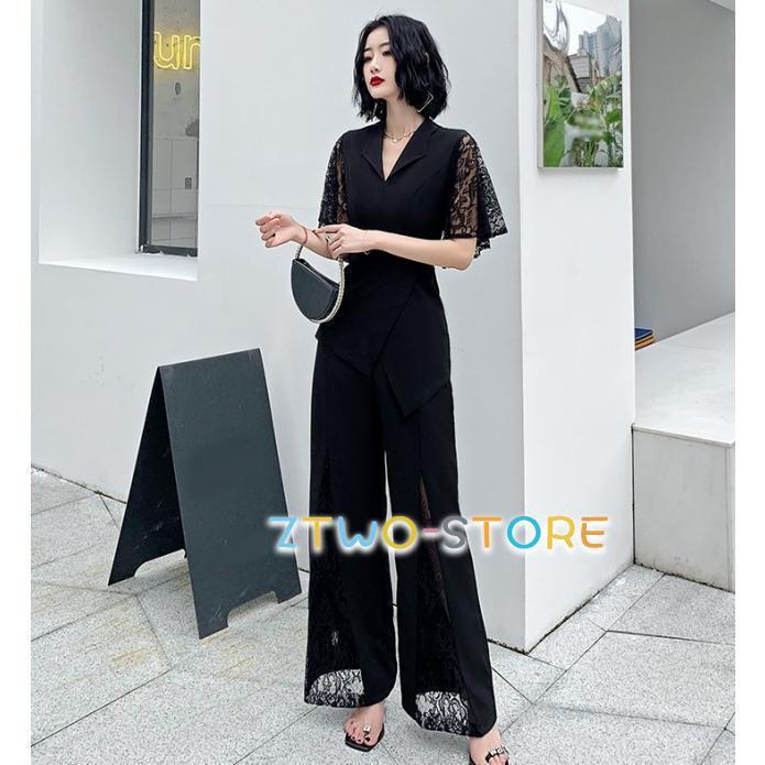パンツドレス かっこいい パーティードレス 結婚式 お呼ばれドレス パンツ ジャンプスーツ 半袖 袖あり レース袖 黒 大きいサイズ 3L 4L 小さいサイズ 韓国