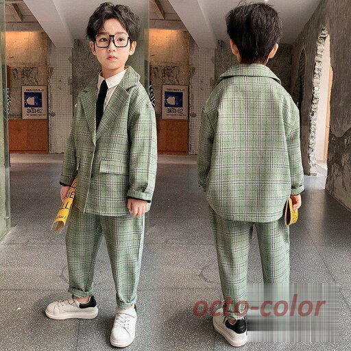 スーツ チェック柄 男の子 上下 フォーマル 卒園式 入学式 卒業式 発表会 七五三 キッズ スーツ 上下セット スーツジャケット+ズボン グリーン グレー 120-170 スーツ チェック柄 男の子 上下 フォーマル 卒園式 入学式 卒業式 発表会 七五三 キッズ スーツ 上下セット スーツジャケット+ズボン グリーン グレー 120-170