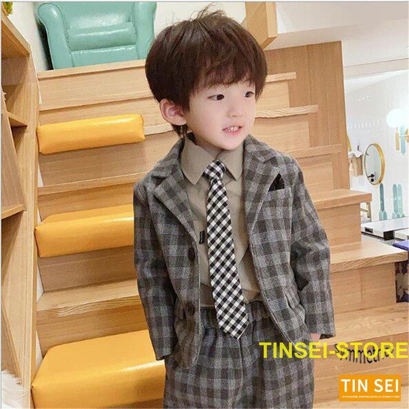 キッズスーツ 2点セット チェック柄 タキシードスーツ 男の子スーツ おしゃれ 子供服 フォーマル 入学式 上下セット ジュニア 男児 卒園式 入園式 結婚式 発表会