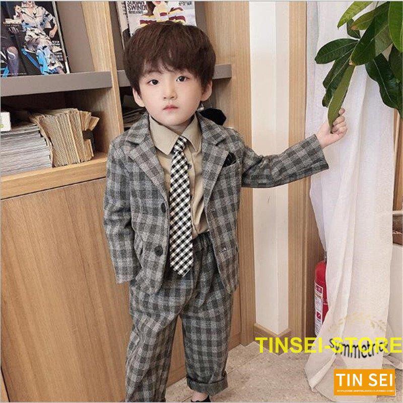 キッズスーツ 2点セット チェック柄 タキシードスーツ 男の子スーツ おしゃれ 子供服 フォーマル 入学式 上下セット ジュニア 男児 卒園式 入園式 結婚式 発表会