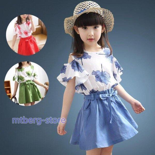 子供服 スカート 2点セット 半袖 花柄 トップス 無地 スカート 女の子 ワンピース レジャー キッズ フ..