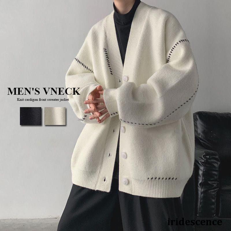 ニットカーディガン メンズ Vネック 体型カバー前開き セーター 羽織 アウター コート カジュアル おしゃれ トップス テーラードジャケット ゆったり 通学お...
