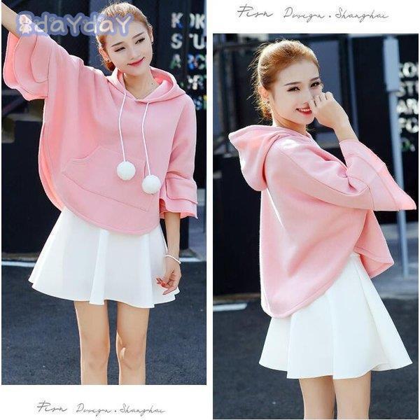 秋冬新作 レディースコート パーカー ショート丈 長袖 マント ジャケット 秋冬物 無地 トレーナー 風 ゆったり 防寒防風