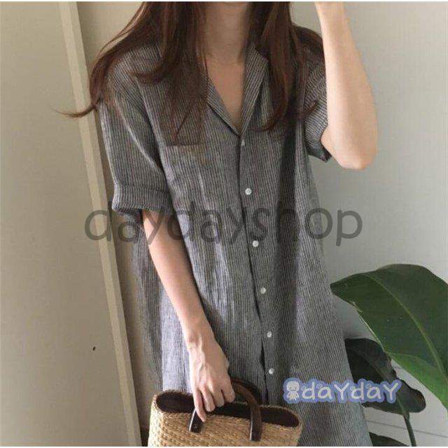 シャツワンピース 夏物 半袖 体型カバーワンピース ゆったり スウェットレディース 可愛い ミディアム..