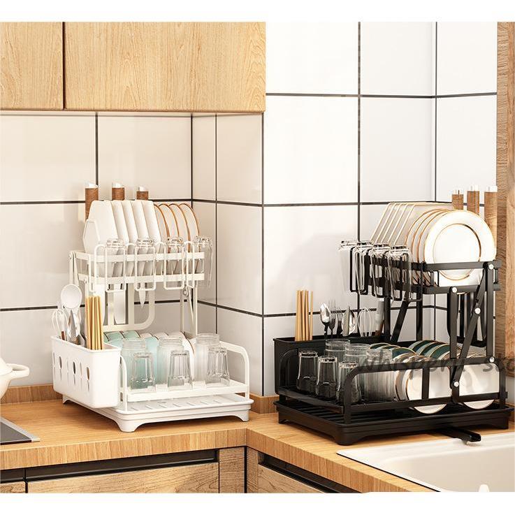 水切りラック 2段式 3段式 安い キッチン用品 大容量 食器 皿 コップかけ スリム 多機能 タワー 収納 乾燥 シンクサイド まな板立て 包丁差し 箸立て おしゃれ