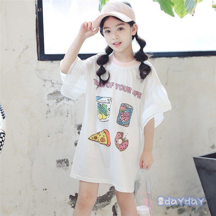 子供服 ワンピース 半袖 春夏 女の子 キッズワンピース 薄手 トップス ロングTシャツ 丸首 ジュニア ベビー服 おしゃれ 可愛い シンプル 涼しい 新品 150 160cm