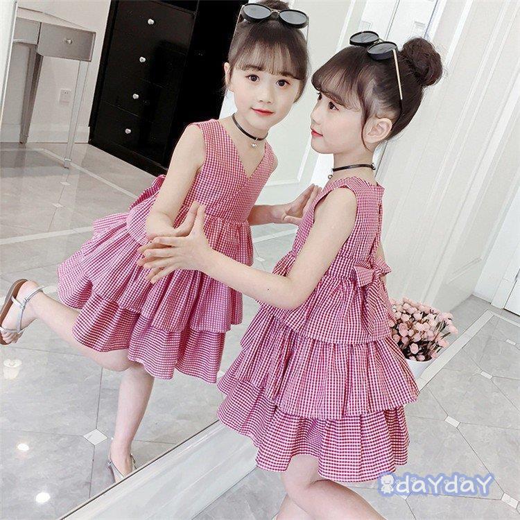 子供服 ワンピース 春夏 女の子 キッズワンピース ノースリーブ チェック柄 チュニック 子供ドレス ジュニア おしゃれ カジュアル 可愛い お姫様 新品 150cm