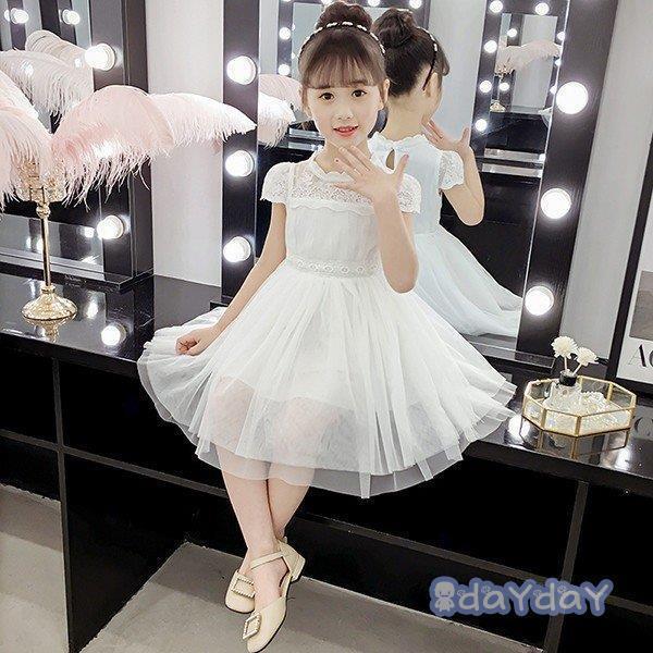 子供服 ワンピース 春夏 女の子 キッズワンピース 半袖 レースワンピース チュール チュニック 子供ドレス ジュニア お姫様 おしゃれ カジュアル 可愛い 新品