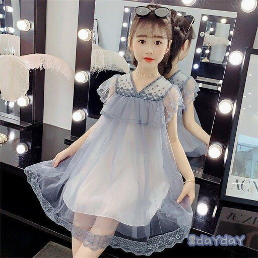子供服 ワンピース 春夏 女の子 キッズワンピース 半袖 膝丈ワンピース チュール チュニック 子供ドレス ジュニア お姫様 おしゃれ カジュアル 可愛い 新品 150