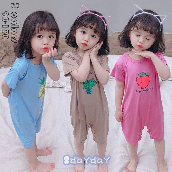 子供服パジャマ キッズ ベビー 果物柄オールインワン カバーオール 春秋夏 赤ちゃん 半袖 ルームウェア..