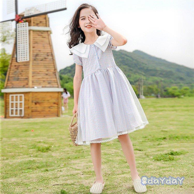 ワンピース キッズ 子供服 女の子 夏 キッズワンピース 半袖ワンピース 折り襟 チェック柄 夏服 チュニック 子供ドレス お姫様 おしゃれ カジュアル 可愛い 新品