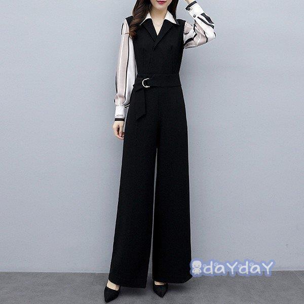 オールインワン レディース 40代 春秋 きれいめ 長袖 Vネック ガウチョパンツ チュニック 大きいサイズ 体型カバー 風 おしゃれ 着痩せ 上品 通勤 大人 新品