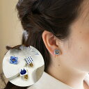手描きの小さなタイル イヤリング【美濃焼 陶芸作家 ののむらみなみ やきもの 陶器 陶磁器 タイル アクセサリー ハンドメイド 金 青 浴衣 和服 着物 ばら 水玉 ねこ ギフト 誕生日 プレゼント 30代 40代】