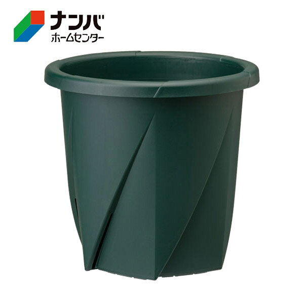 【仕様】 ●規格：35型 ●カラー：ダークグリーン ●サイズ（mm）：φ350×H330 ●容量：16.5L ●内寸上部サイズ（mm）：295×295×H290 ●内寸下部サイズ（mm）：220×220 ●材質：ポリプロピレン ●スリット構造 【商品の特長】 ●植物の移動に便利なフランジと安定感を高めた寸胴設計 ●機能性と高いデザイン性を両立させた目立たないスリット形状。 ●排水と通気性を高めた鉢底設計。高い鉢底で地表からの熱の影響を軽減。