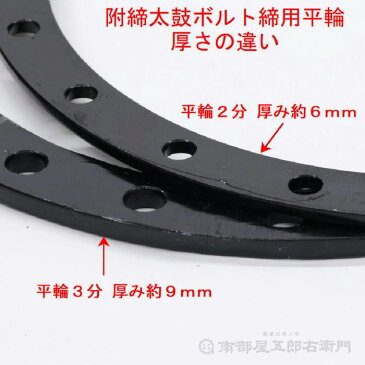 附締太鼓ボルト締用平輪2分 直径35cmX厚さ6mm 鉄製平輪 ひらわ ボルト締 ぼるとしめ 金具 締太鼓 しめたいこ 和太鼓 並附 二丁掛 お囃子 お祭り おまつり 祭礼用品 お祭り用品 道具