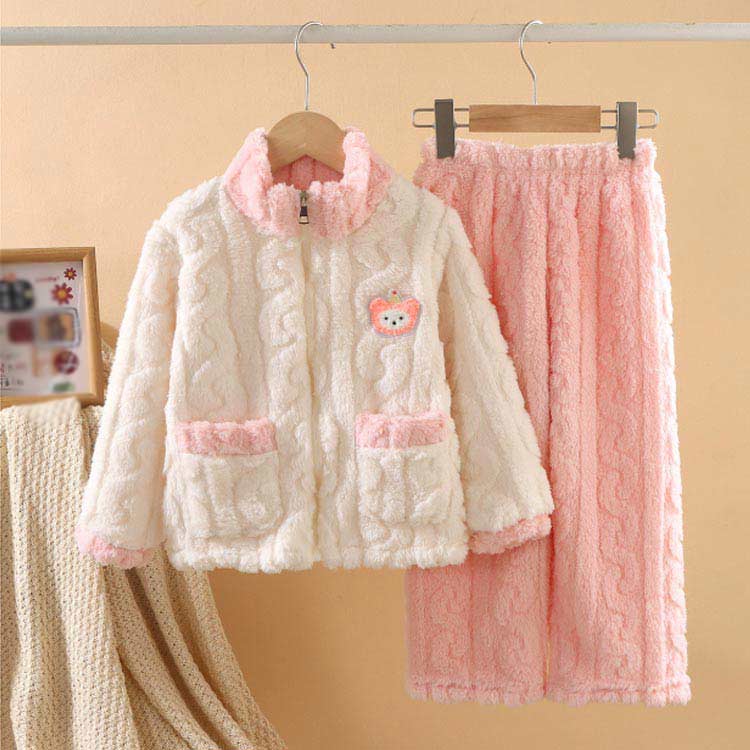 暖かい かわいい 前開きパジャマ 冬 上下セット 男の子 子供 女の子 冬 パジャマ ...