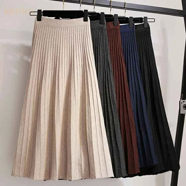 ナンデモストアのニット ロング丈 スカート プリーツ 秋冬 ニットプリーツスカート レディース Aラインスカート ニットスカート プリーツスカート｜アングル2
