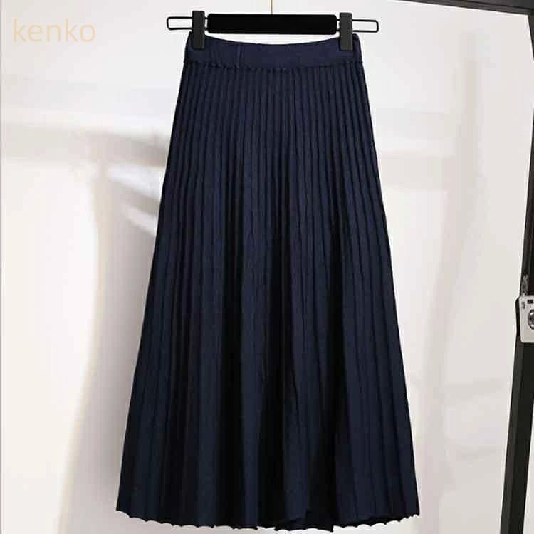 ナンデモストアのニット ロング丈 スカート プリーツ 秋冬 ニットプリーツスカート レディース Aラインスカート ニットスカート プリーツスカート｜アングル3