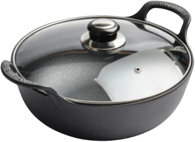 IH直火対応 両手鍋 オール熱源対応 い 深型 鋳鉄鍋 家庭用 厚くし コーティングされていない 炒め鍋 シチュー鍋 スープ鍋 鋳鉄製