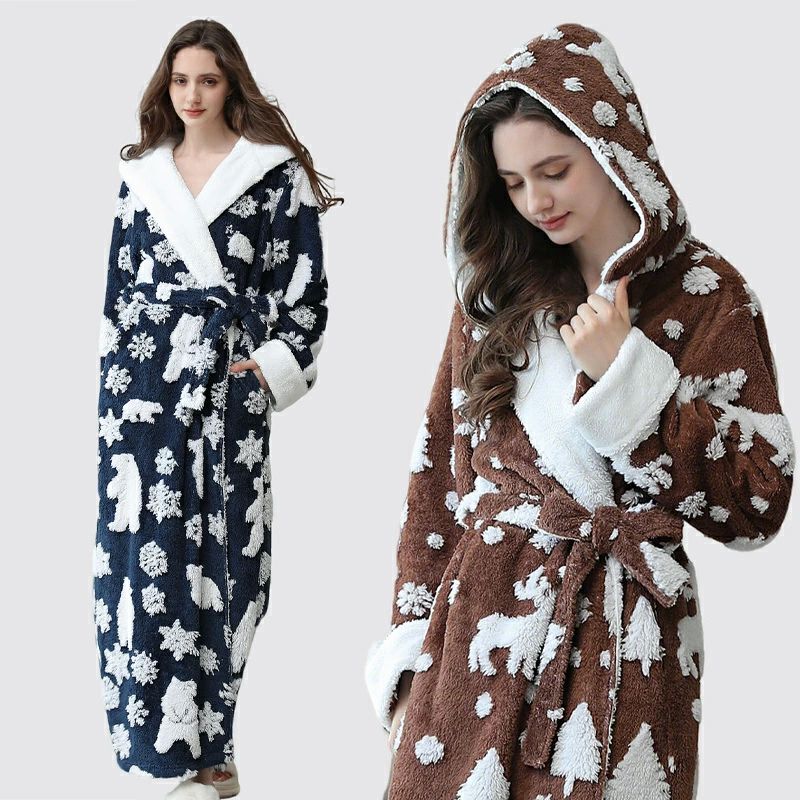 バスローブ レディース もこもこ フラワー 防寒 クリスマス パジャマ 秋冬 フーデッド ルームウェア タオル地 ママ バスローブ単