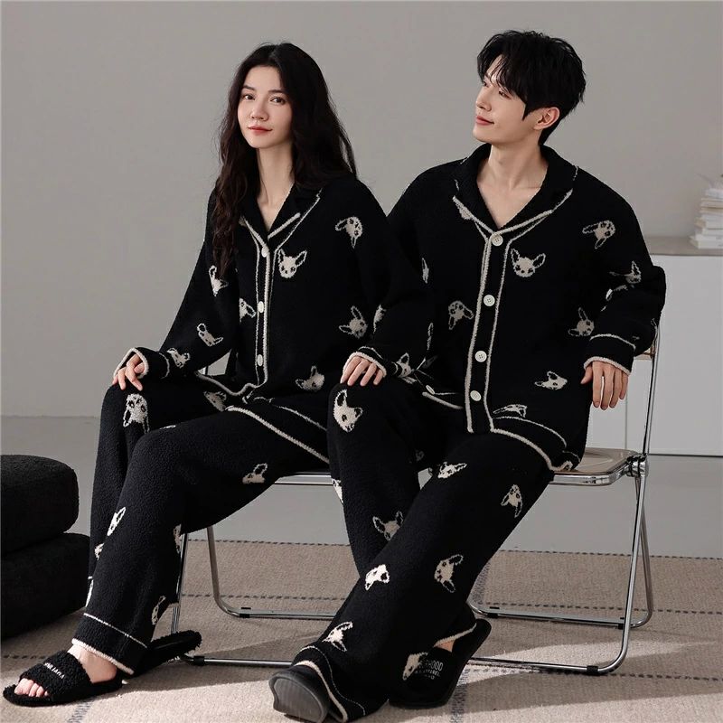 ペアパジャマ もこもこ 冬 男女2着 セット 厚手 カジュアル 防寒 ゆったり 前開き カップル パジャマ ..