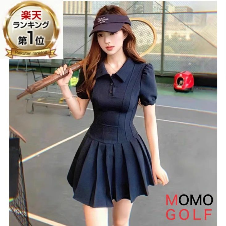 ゴルフウエア ギャザースカート ゴルフワンピー 半袖 レディース