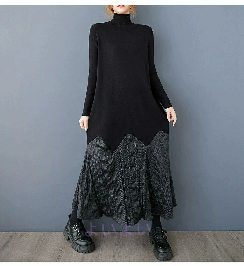 ロング プリント レディース 無地 美シルエット 暖かい 長袖 プルオーバー 大きいサイズ ハイネック 上品 マキシ カットソー 着