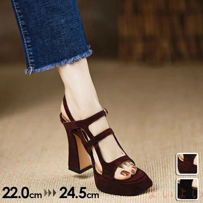 ストラップ シューズ 太ヒール おしゃれ 可愛い 2カラー ヒール 小さいサイズ レディース ベルト ハイ..
