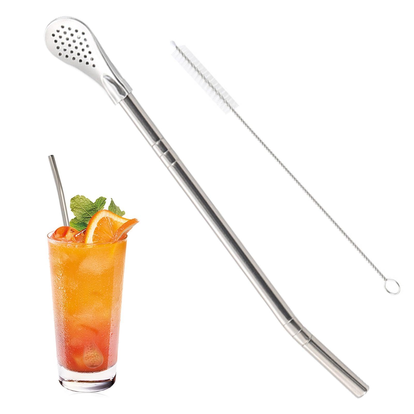 ステンレス製ストロースプーン |マテ茶ストロー |再利用可能な金属製ストロースプーン、クリーニングブラシ付き | ジェルバマテ