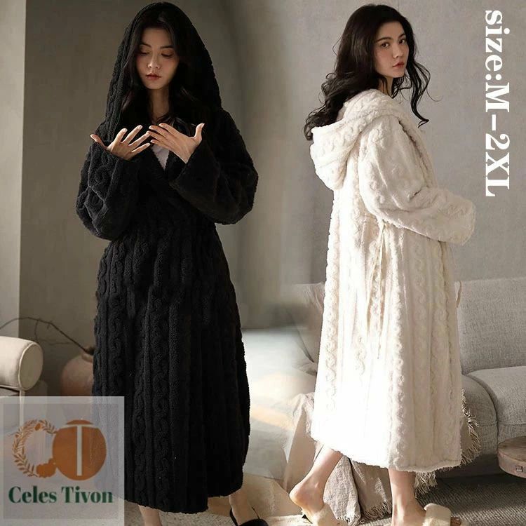 あったか レディース 厚手 【送料無料】バスローブ 冬 ルームウエア ナイトローブ 防寒 ふ もこもこ 裏起毛 サンゴネル パジャマ