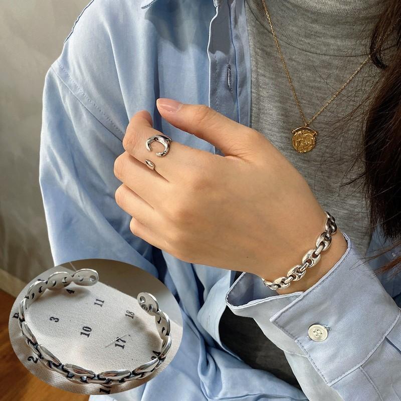 鎖 カジュアル 普段使 レディース バングル チェーン アクセサリー アンティーク風 シルバー925 プレゼント ブレスレット レトロ