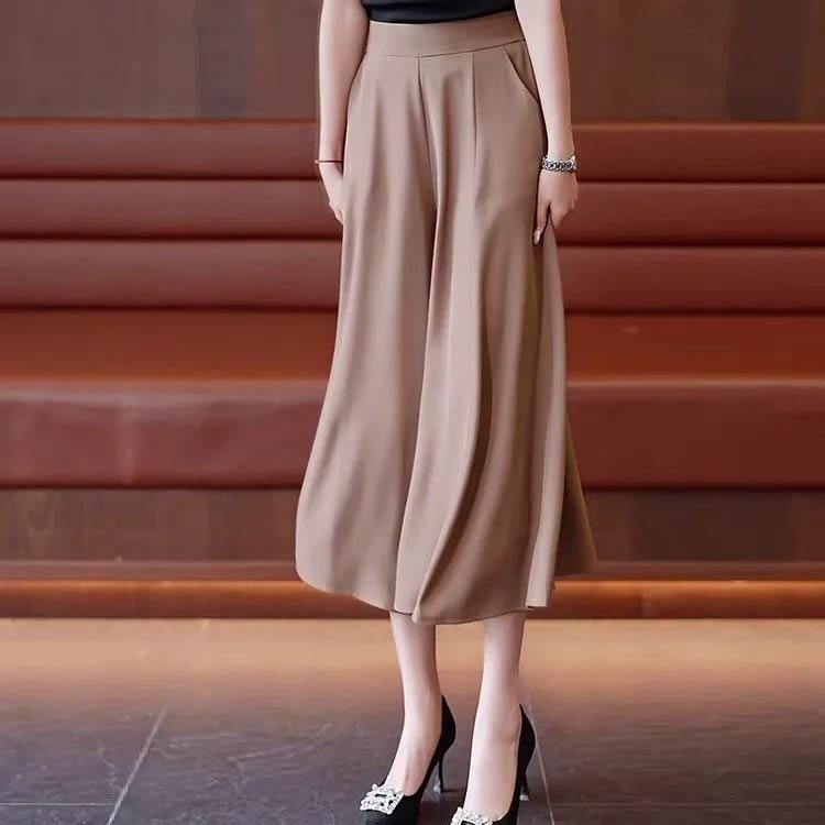 冷感 ひんやり ワイドパンツ パンツ アイスシルクパンツ 体型カバ ゆったり レディース ハイウエスト 薄手 ガウチョパンツ 7分丈