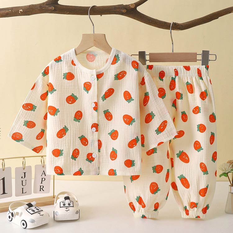 100 コットン ベビー 前開き ガー 140 キッズ 110 2重ガーゼ 子供服 長袖 上下セッ...