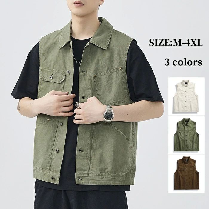 ベスト メンズベスト 夏ベスト サマーベスト 紳士服 前開き カジュアルベスト トップス ポケット多機能..