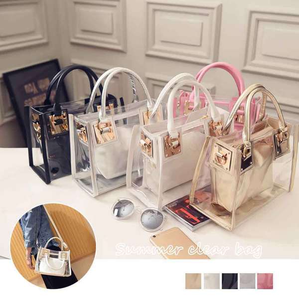 斜めがけ 透明 クリアバッグ トートバッグ 春夏 ショルダーバッグ 2way PVC ポーチ付き プールバッグ バッグ レディース バッグ