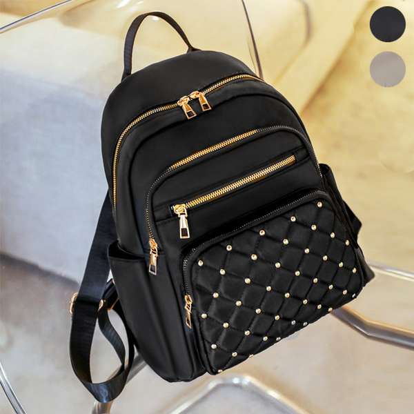通学通勤バッグ黒 黒リュ 大人可愛い レディース 人気ナイロンかばん おしゃれ サイドポケット カジュアル キルティングリュック