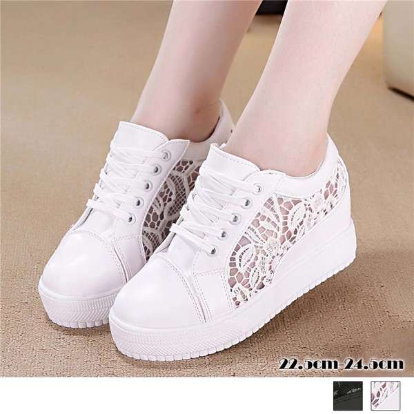 インヒールスニーカー シューズ 美脚 痛くない レースシースルー切り替え スニーカー 靴 スニーカー レディース 厚底 靴 シュー