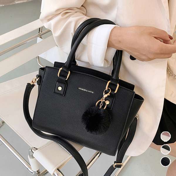 手提げバッグ 韓国 オフィス ファーチャーム付き 2wayバッグ通 トートバッグ ミニハンドバッグ 斜めがけバッグ 上品合皮カバンOL